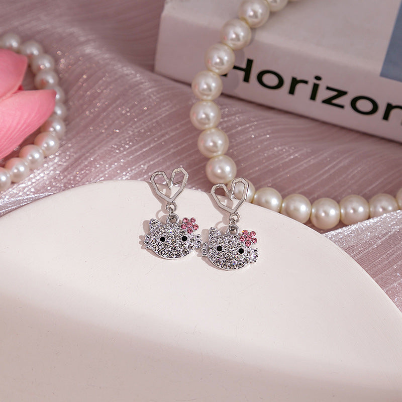 Simple Star Heart Bow Knot Zircon Drop Earrings with Pink Rabbit Dolphin Cat Studs