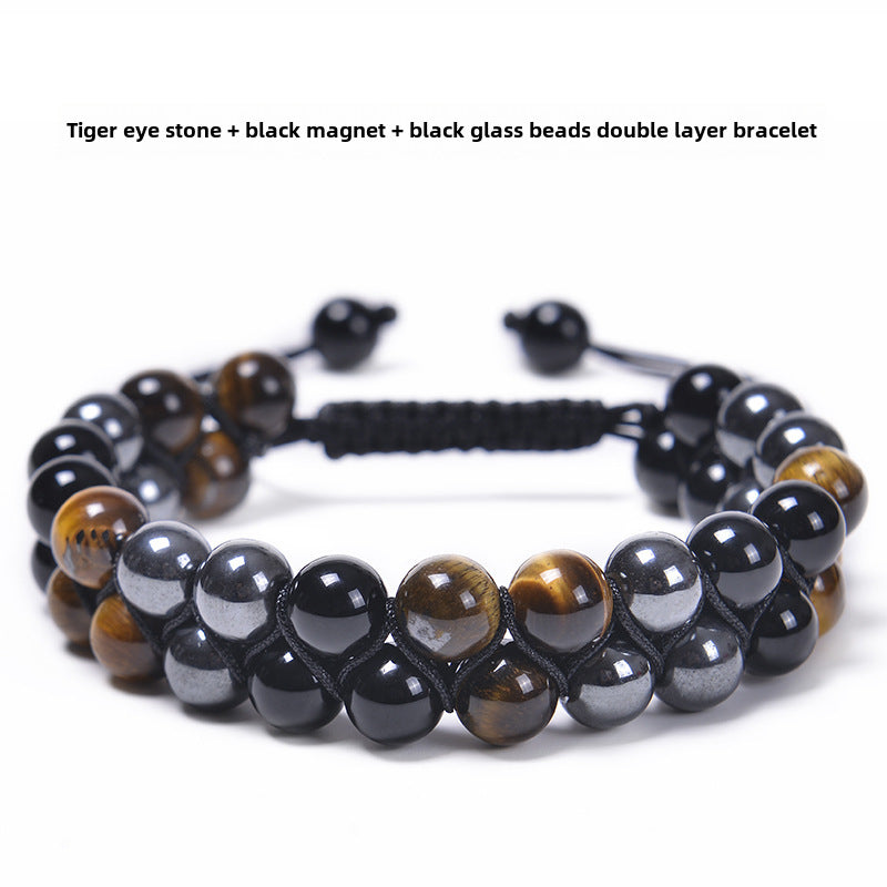 Colorful Agate and Tiger Eye Stone Unisex Adjustable Beaded Bracelet