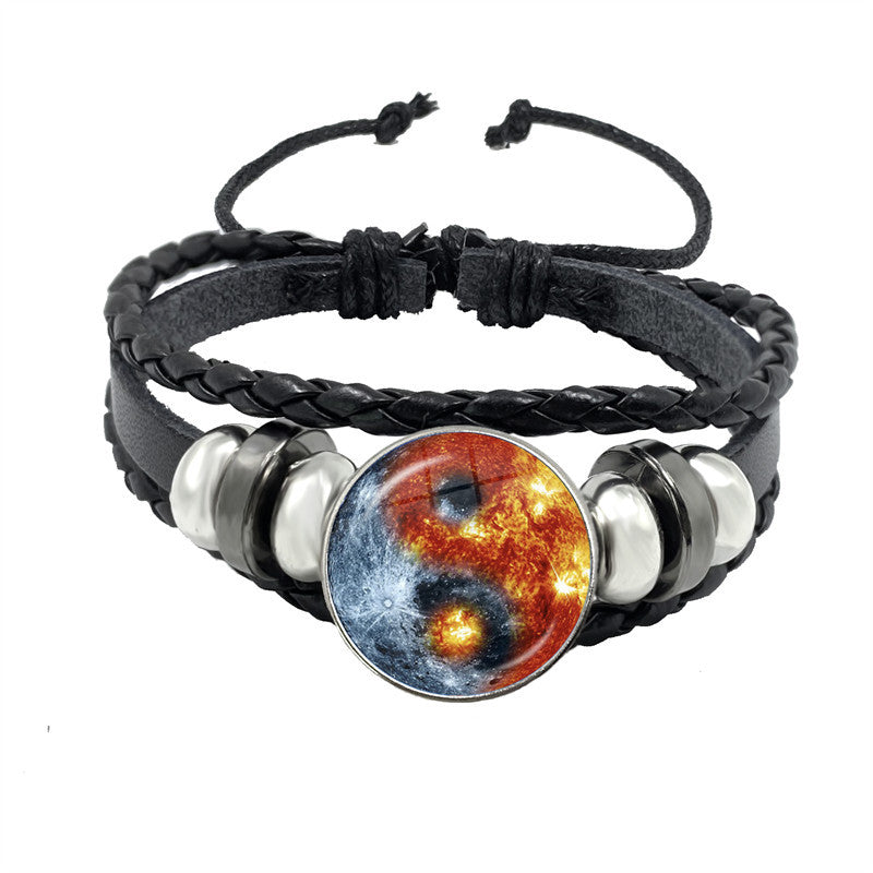 Retro Geometric PU Leather Yin Yang Tai Chi Unisex Bracelet Set