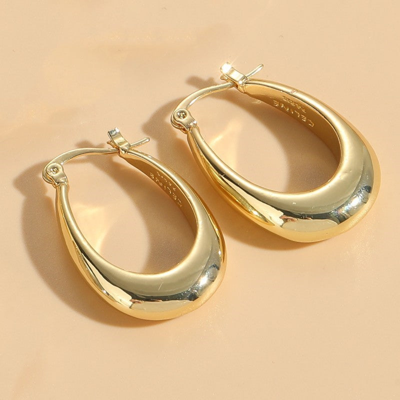 Elegant 14k Gold Plated Asymmetrical Double Ring Hoop Earrings