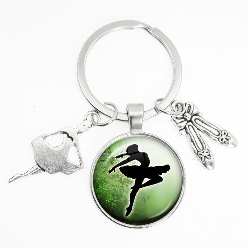 Artistic Ballet Dancer Round Alloy Metal Keychain Pendant