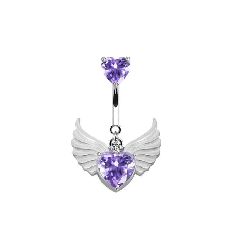 Elegant Butterfly Wings Zircon Rhinestone Belly Ring in White Gold Plated Stainless Steel