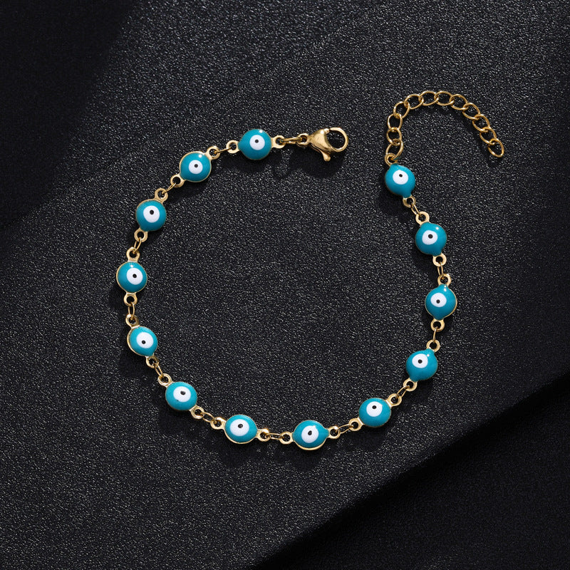 Stainless Steel Enamel Eye Bracelet - Fashionable Beaded Jewelry for Women and Couples