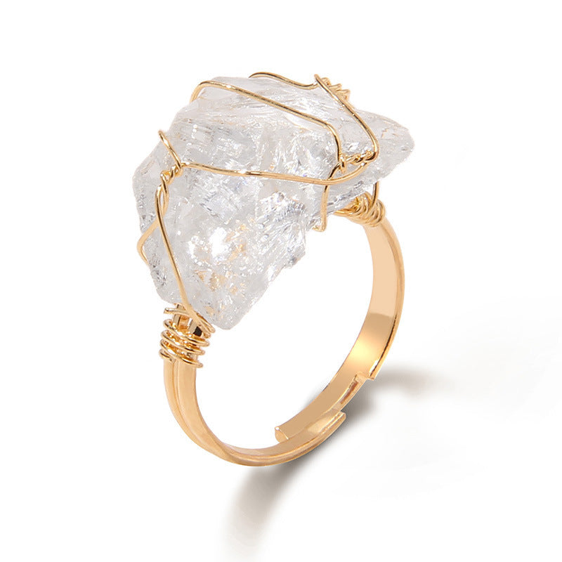 Yellow Citrine Wire Wrapped Irregular Crystal Ring