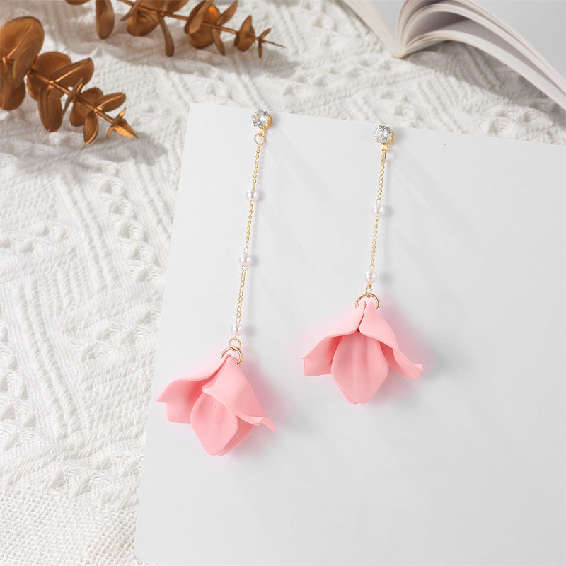 Simple Style Leaf Acrylic and Pearl Flower Drop Earrings for Women