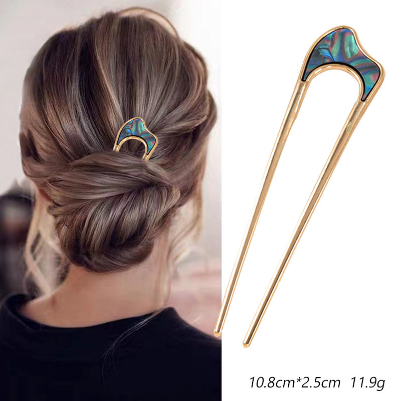 Women's U-Shape Alloy Hairpin - Japanese Style Metal Hair Fork