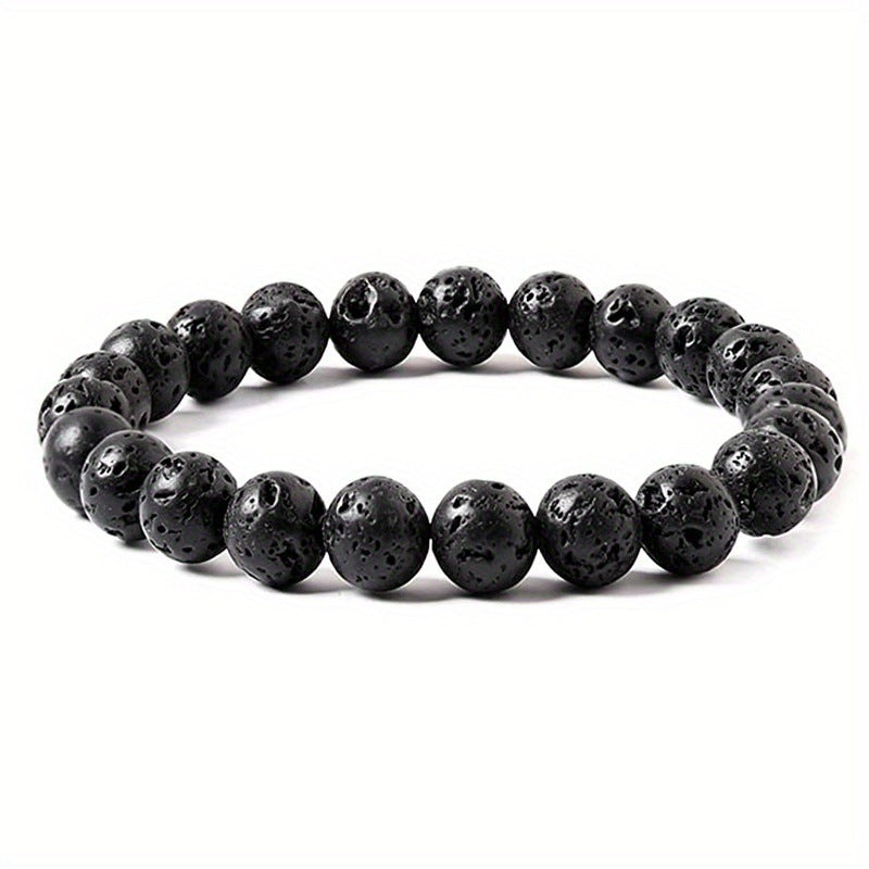 Retro Geometric Tiger Eye and Obsidian Beaded Bracelet for Men