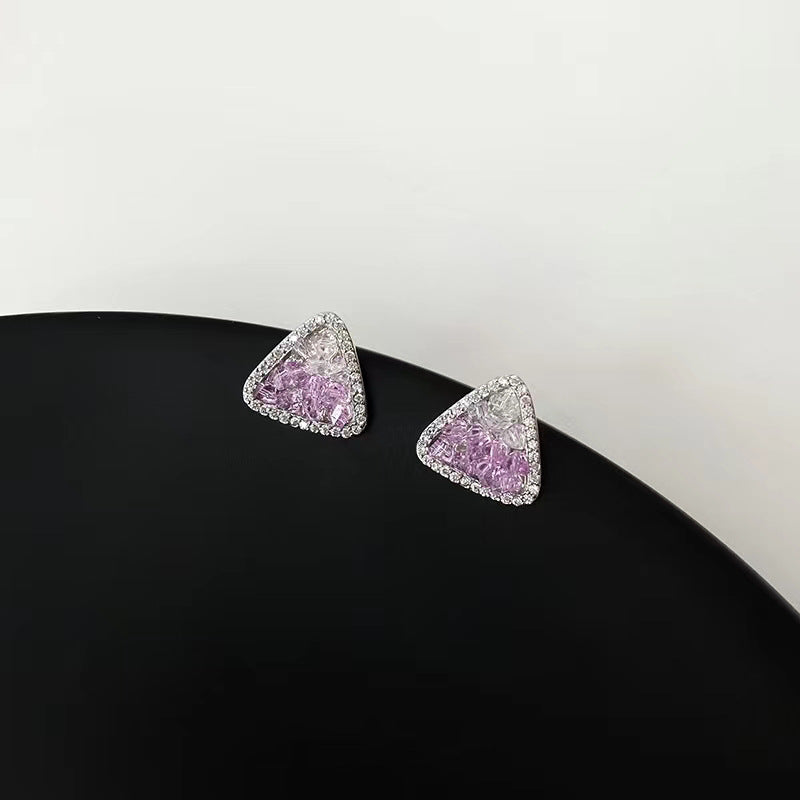 1 Pair Elegant Gradient Purple Crystal Square Design Ear Cuffs and Studs