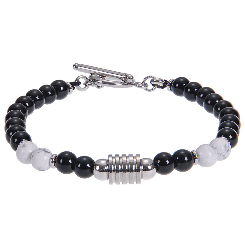 6mm Obsidian and Tiger's Eye Geometric Stone Unisex Bracelet with Stainless Steel Clasp