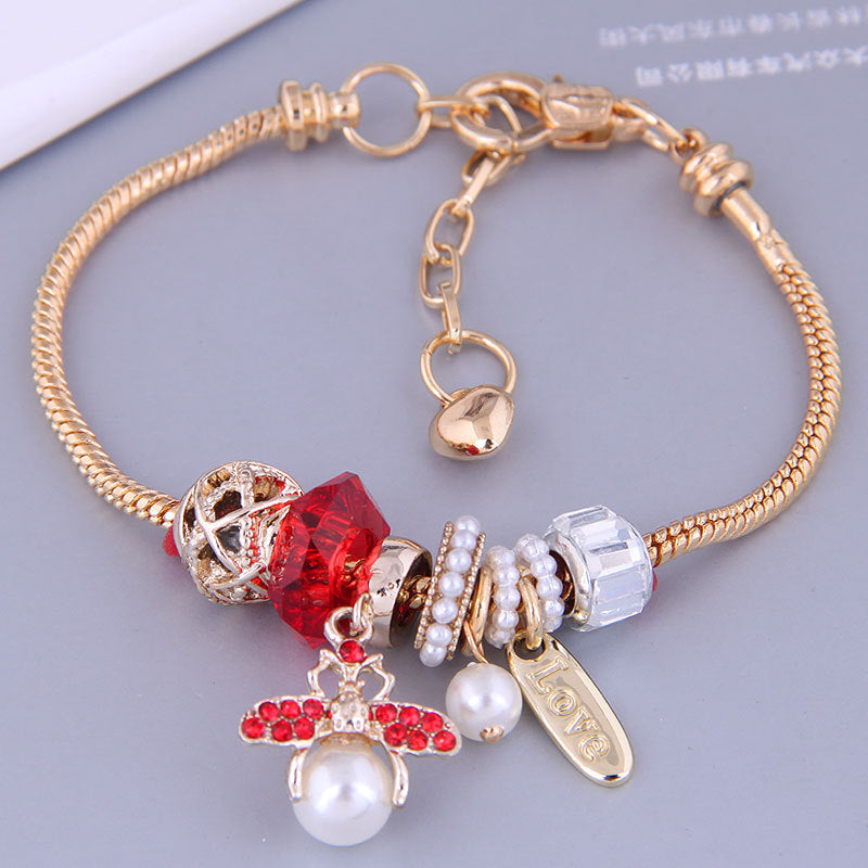 European American Fashion Bee Pendant Crystal Pearl Bracelet