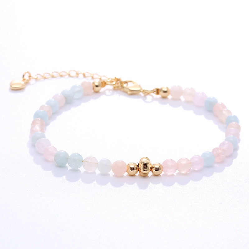 Fashion Geometric Natural Stone Aquamarine and Strawberry Quartz Beaded Bracelet Set