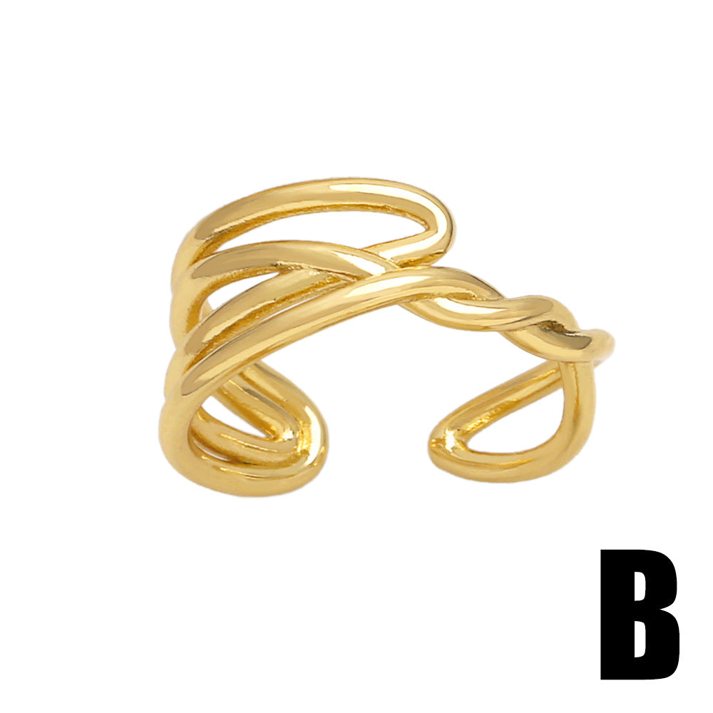 Simple Vintage 18k Gold Plated Open Copper Ring Set for Women