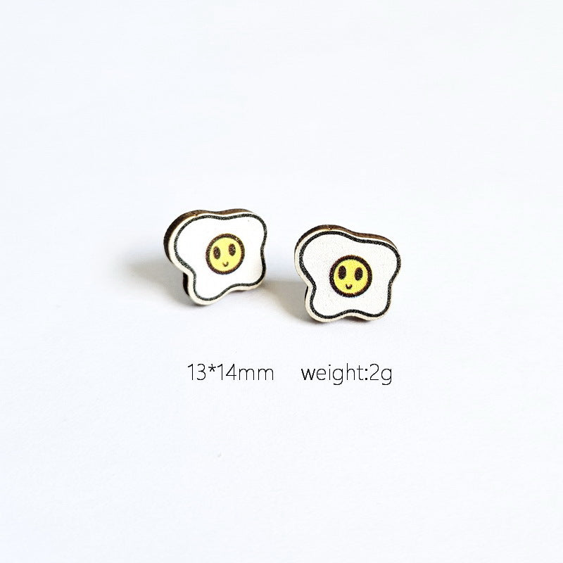 1 Pair Simple Style Food & Letter Wood Print Women's Stud Earrings