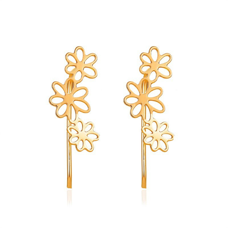 Hot Selling Simple Flower Earrings Hollow Small Flower Ear Clip Earrings