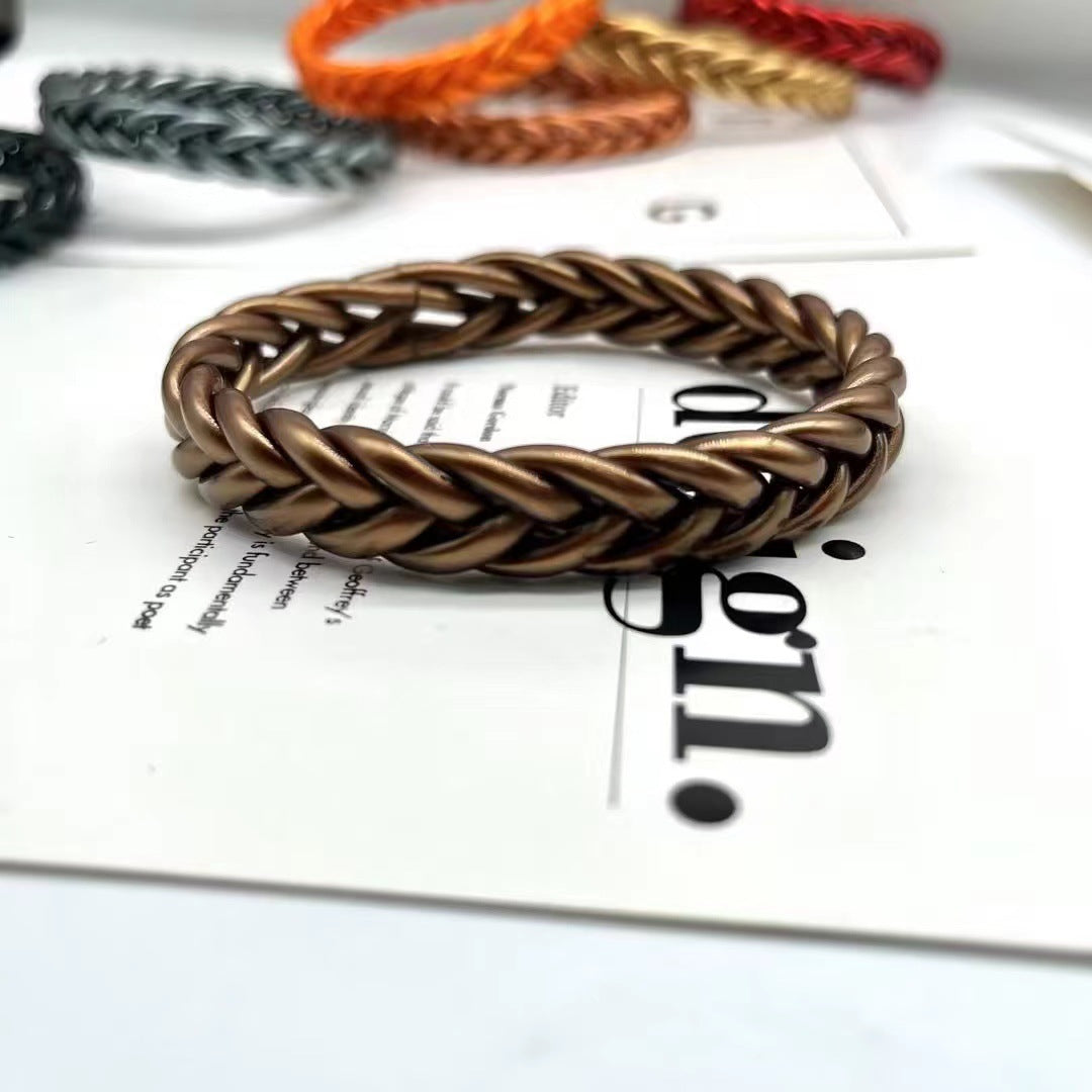 Silicone Braided Unisex Wristband with Gold Foil Accents