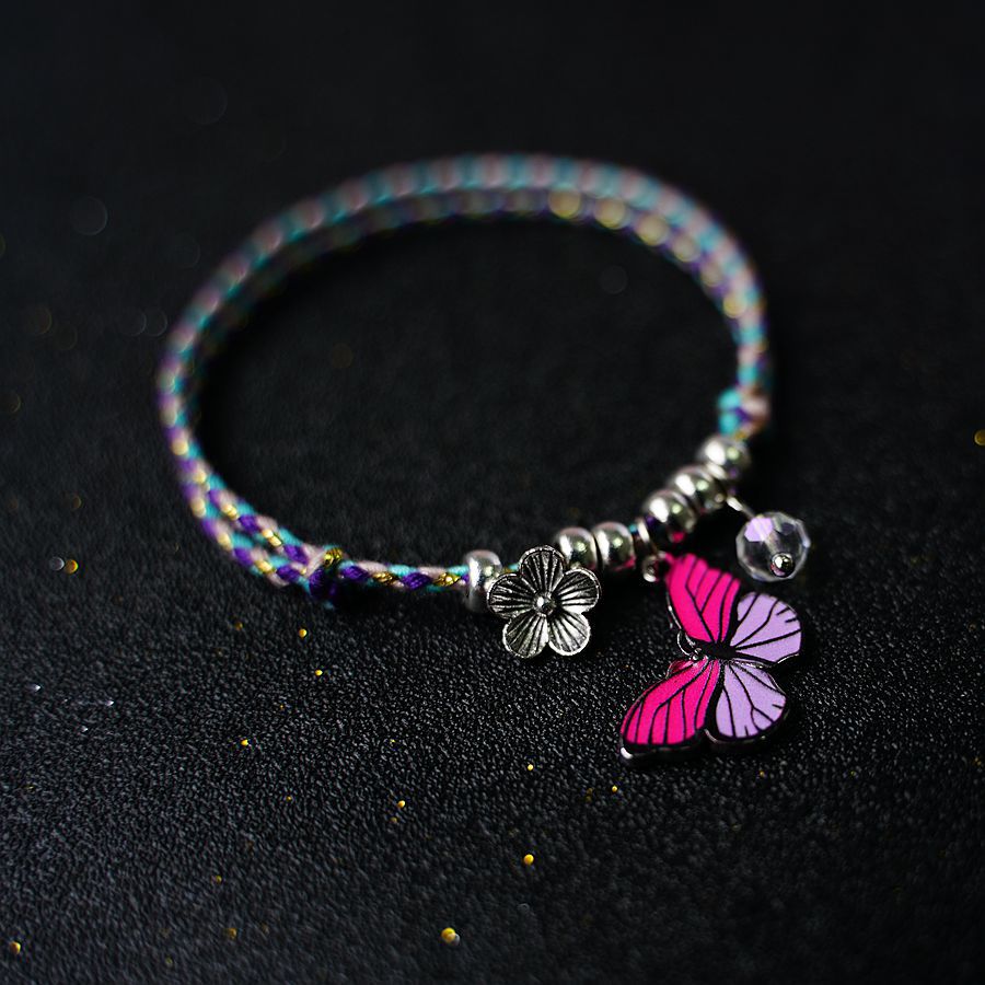 Retro Butterfly Flower Alloy Rope Bracelet - Unisex & Couple Design, Blue Color Jewelry