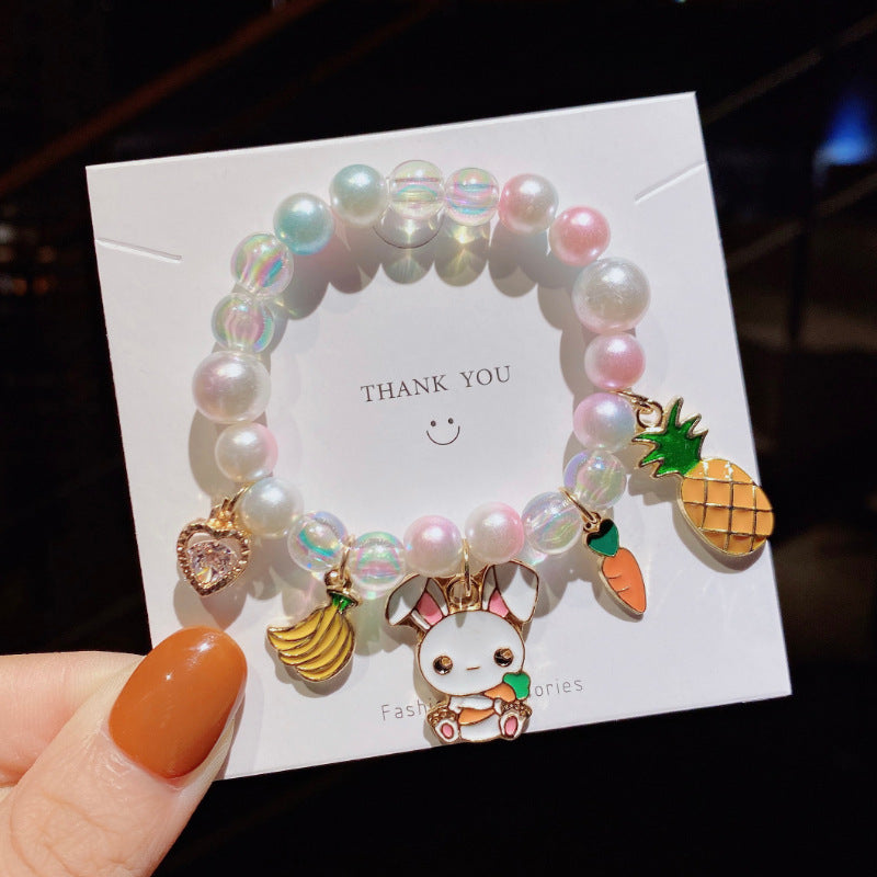 Gradient Color Children's Pearl Cartoon Beaded Bracelet - Kids Hand Accessories