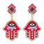 Hand Shaped Alloy Earrings with Enamel Eye Design