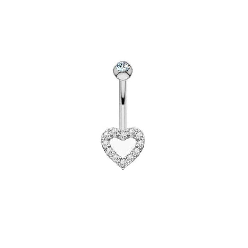 1 Piece Belly Rings Simple Style Classic Style Heart Shape 316 Stainless Steel  Inlay Zircon Belly Rings