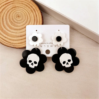 1 Pair Halloween Flower & Skull Acrylic Earrings