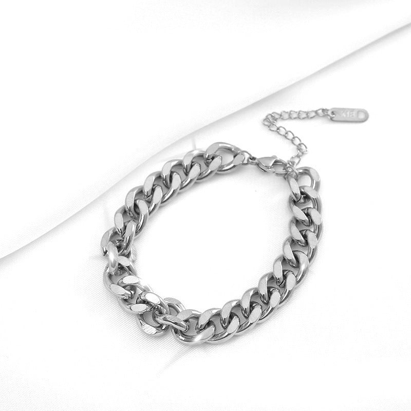 Punk Geometric Gold Plated Titanium Steel Cuban Chain Bracelet for Women