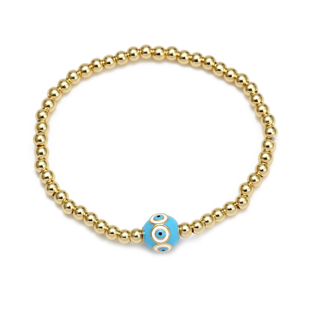 Evil Eye Copper Plated Bracelet Set with Blue Bead Charms