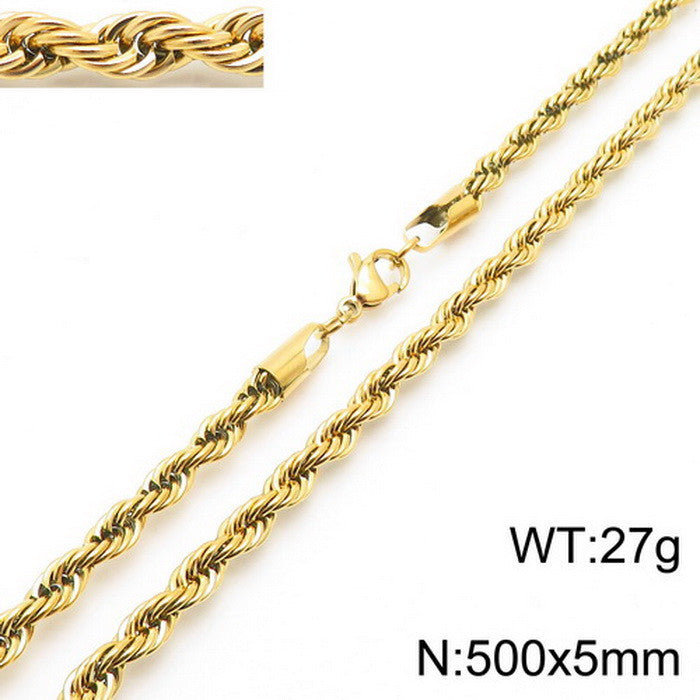 Retro Geometric Titanium Steel Plated Rope Chain Necklace