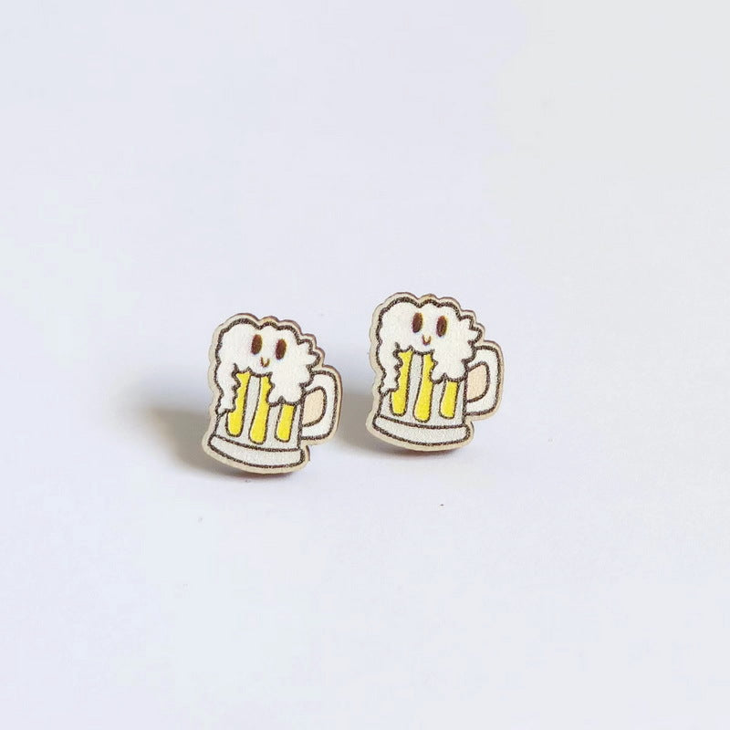 1 Pair Simple Style Food & Letter Wood Print Women's Stud Earrings