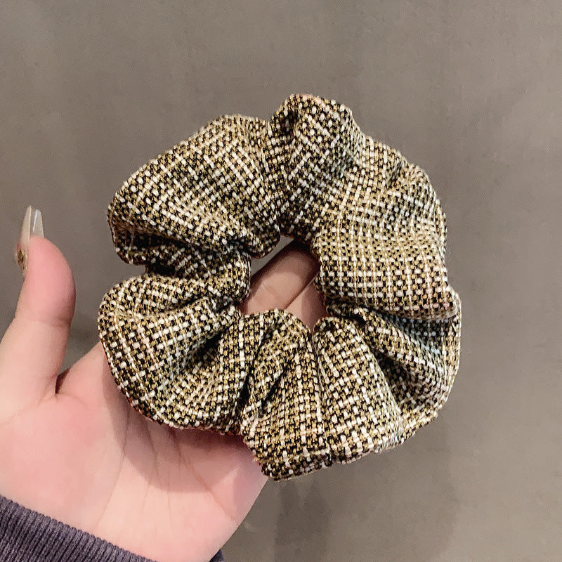 Elegant Houndstooth Plaid Hair Tie for Ponytail