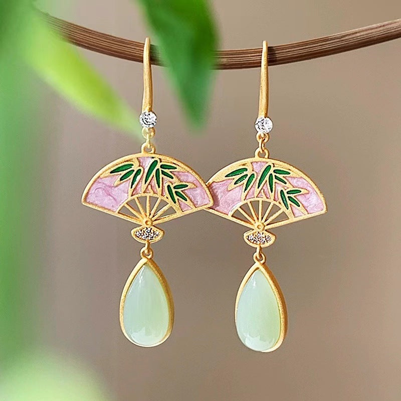 Elegant Leaf Fan-Shaped Copper Drop Earrings