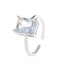 Elegant White Zircon Geometric Square Ring for Women