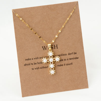 18K Gold Plated Vintage Geometric Cross Pendant Necklace with Rhinestones and Pearl Zircon