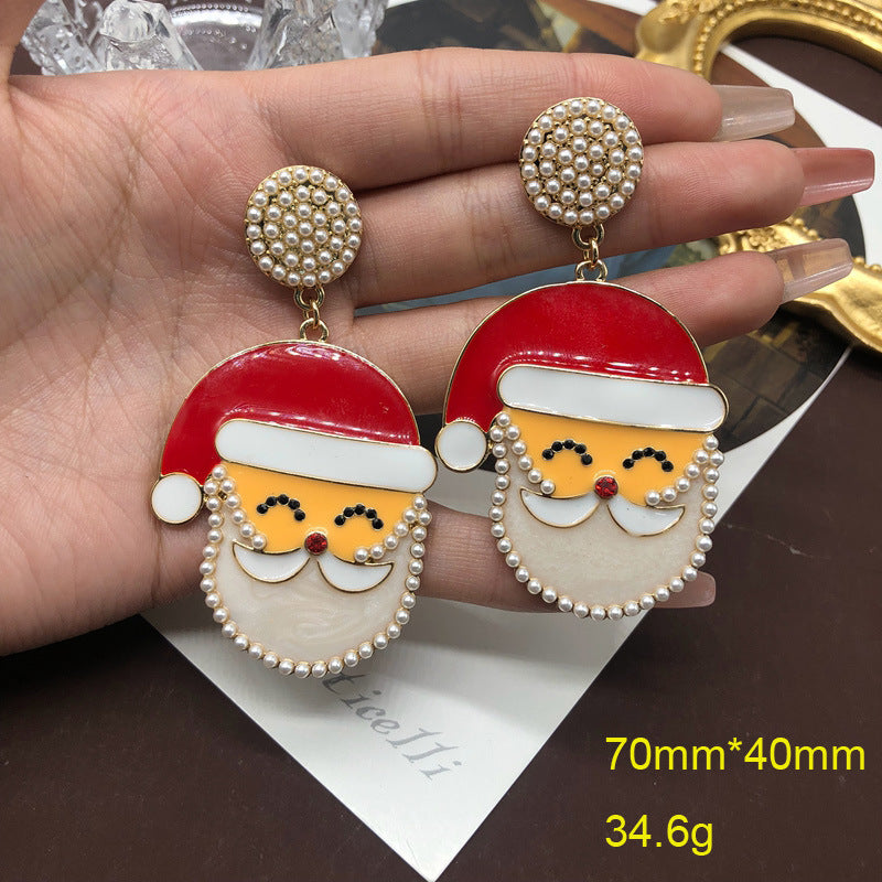 Vintage Christmas Santa Hat Pearl Drop Earrings