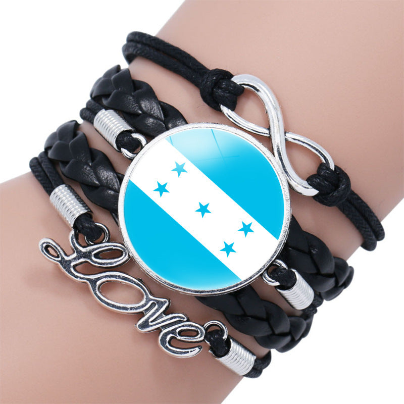 American Flag Multi-Layer PU Leather Bracelet with Gemstone Accents