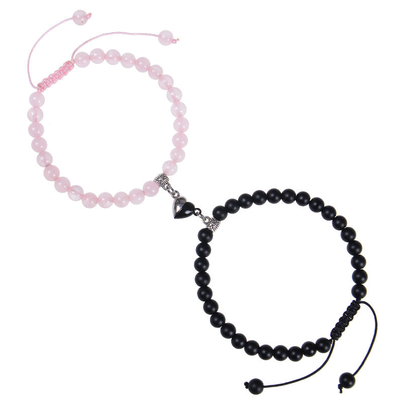 Romantic Heart Shape Natural Stone Couple Bracelets with Magnetic Clasp