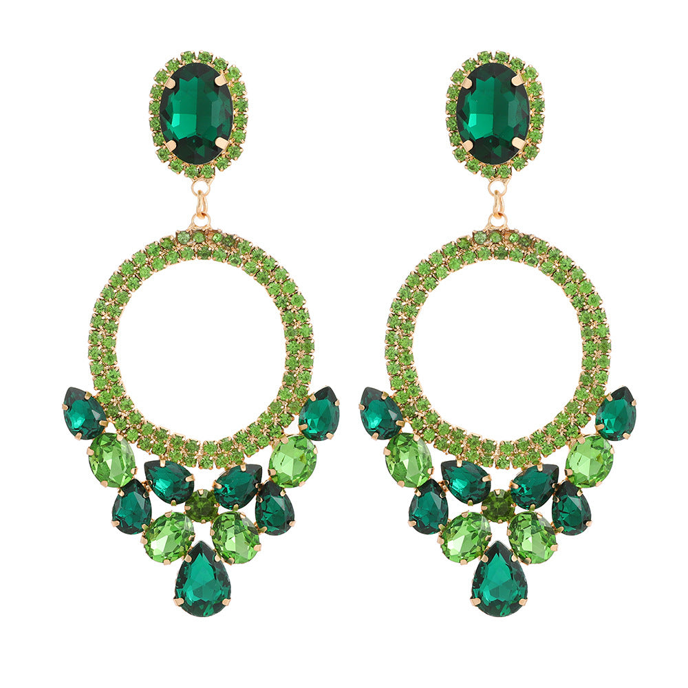 Retro Geometric Rhinestone Inlay Statement Drop Earrings for Women