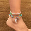 Beach Bohemian Heart Shape Beaded Rhinestone Anklet with Shell Pendant