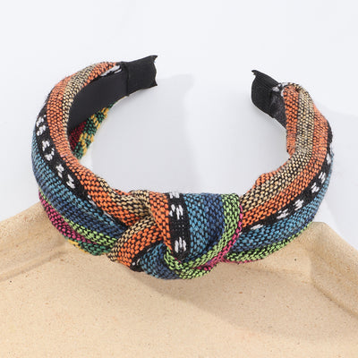 Ethnic Retro Plaid Knotted Fabric Headband Hairpin