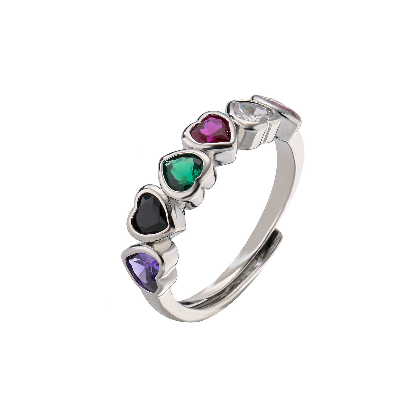 Fashion Heart Shape Colorful Crystal Adjustable Ring