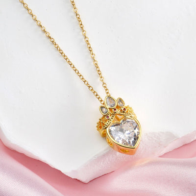 Titanium Steel Heart Crown Zircon Pendant Necklace