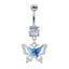 1 Piece Belly Rings Elegant Sexy Moon Butterfly 316 Stainless Steel  Alloy Plating Inlay Acrylic Rhinestones Zircon White Gold Plated