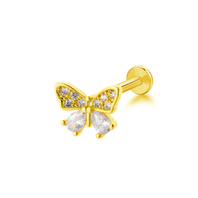 Butterfly Bow Knot Leaf Lip Rings with White Zircon and Rhinestones in Stainless Steel and Gold Plated Finish