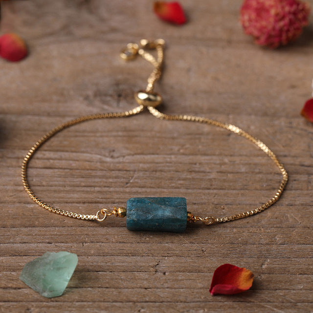 Simple Irregular Agate and Multi-Prismatic Stone Adjustable Metal Chain Bracelet