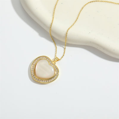 14K Gold Plated Heart Zircon Pendant Necklace