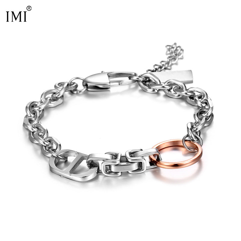 Geometric Stainless Steel Color Block Hip Hop Bracelet