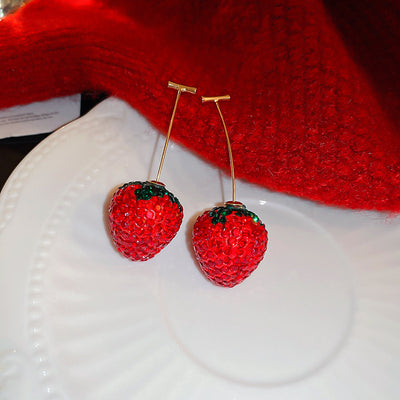 Elegant Strawberry Rhinestone Drop Earrings with 925 Silver Needle