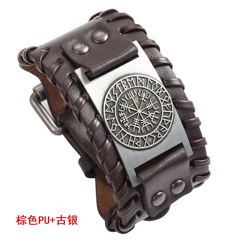 Simple Retro Viking Compass Leather Bracelet