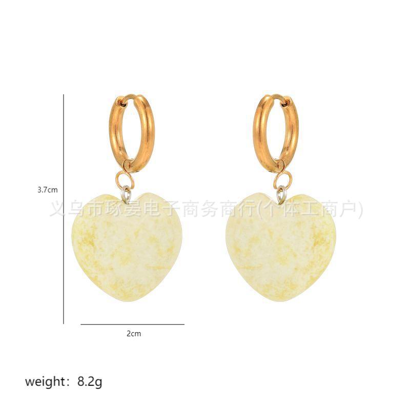 Elegant Heart Shape Stainless Steel 18K Gold Plated Natural Stone Jewelry Set - Necklace and Earrings