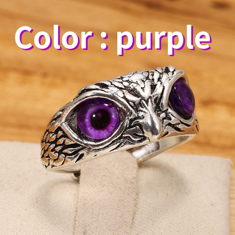 Retro Blue-Eyed Owl Adjustable Unisex Ring