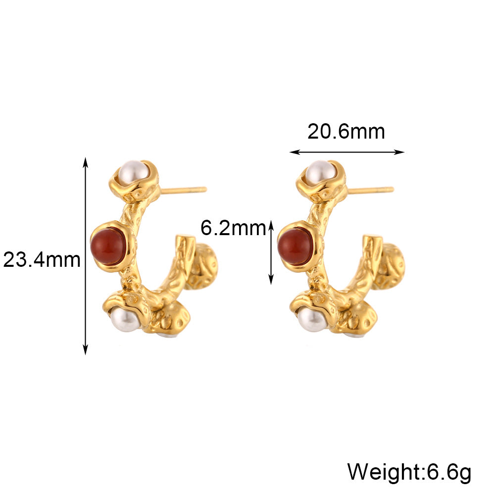 Vintage Color Block Zircon Inlay 18K Gold Plated Stainless Steel Jewelry Set